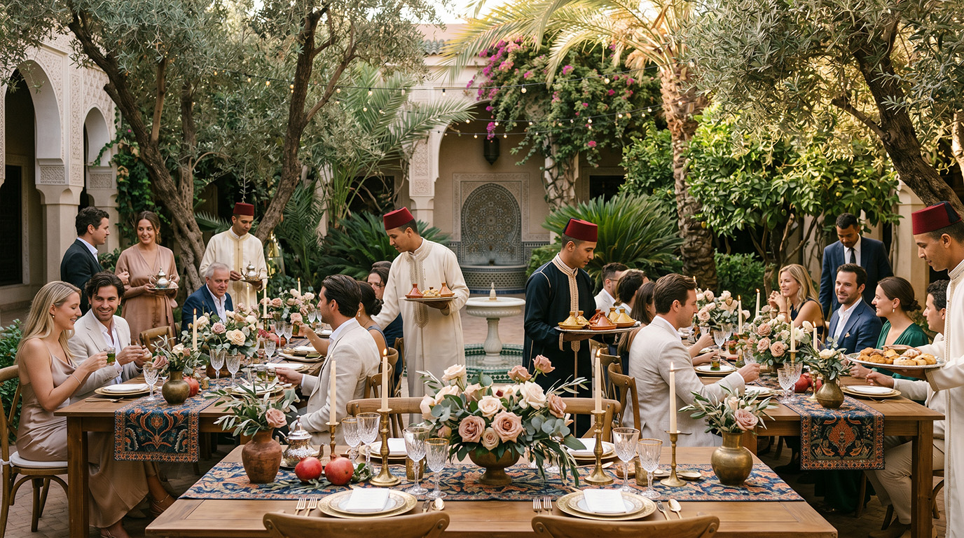 Grande table de réception dans un jardin